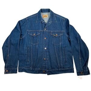 Vintage Roebucks Denim Jean Jacket Mens 46 Blue Western Cowboy Retro Coat